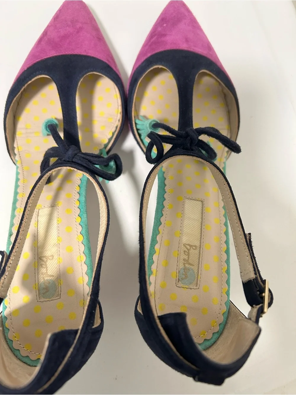 Boden Alice Suede Tassel Heels Pointed Toe Navy Purple Size 6 US 37 EU